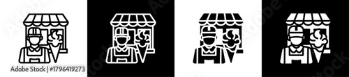 Ice Cream Parlor Owner Line And Glyph Icon In White And Black Background