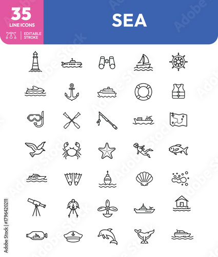 Nautical Icons A Collection of SeaThemed Line Art Illustrations