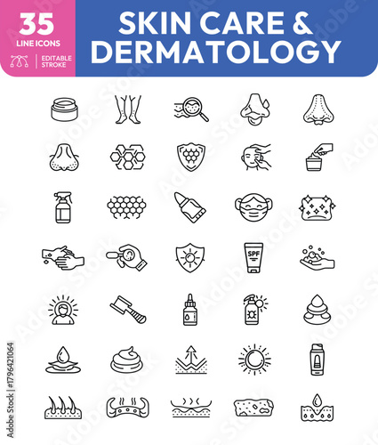 Skin Care and Dermatology Line Icons A Collection of Beauty and Treatment Symbols