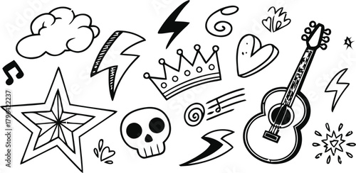 Doodle Collection of Whimsical Hand-Drawn Icons in Vector Format