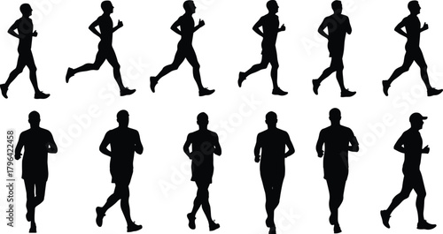 Running silhouette vector, jogging motion clipart, athletic stride illustration, black runner icon, fitness pose graphic, exercise cycle design