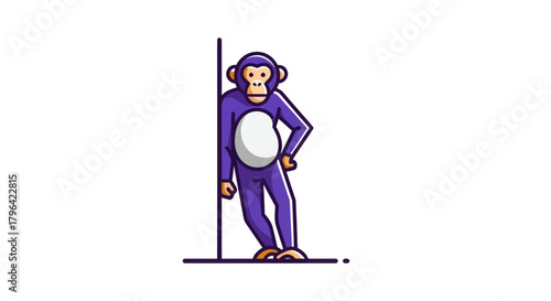 Cartoon monkey leaning against wall illustration isolated white background