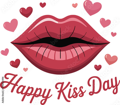 Kissing Lips with Hearts on Happy Kiss Day