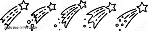Icon Set Vector Shooting Star Comet Doodles Collection with Sparkle Elements Minimalist Line Art Black White