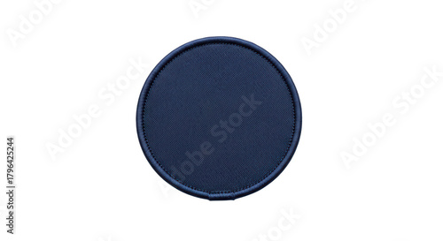 Blank navy blue circular fabric patch with embroidered edge, ready for custom design artwork