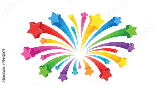 Celebratory Stars Explosion Vector Illustration Vibrant Rainbow Colors Dynamic Design