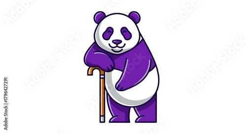 Cartoon panda character with cane on white background vector illustration