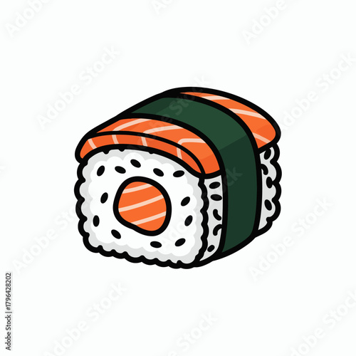 Delicious Salmon Sushi Roll with Seaweed and Rice.