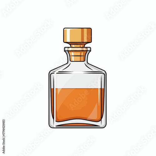 Elegant glass decanter filled with amber spirit.