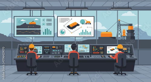 Engineers monitoring industrial operations in a control room.