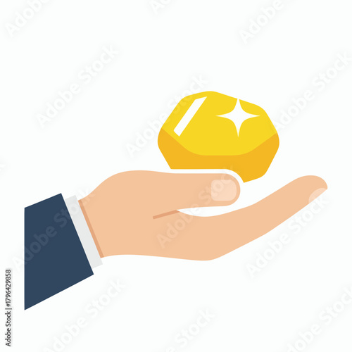 Hand Holding a Shiny Gold Nugget Illustration.