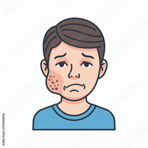 Man with Swollen Cheek Illustration of Facial Pain.