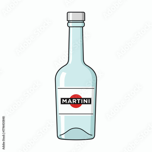 Martini Bottle Illustration on White Background.