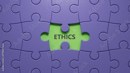 puzzle pieces with missing pieces with word ethics. Investment in life insurance and healthcare concept.close up of puzzle pieces with missing pieces,Business Concept.3D rendering.