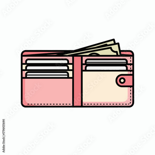 Pink Wallet with Money and Credit Cards.