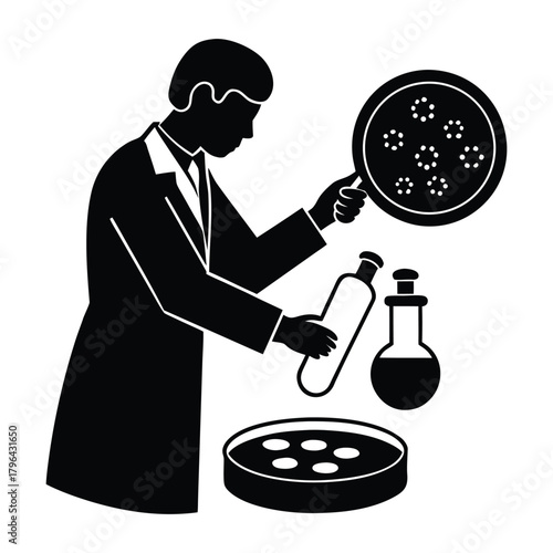 Lab Technician Silhouette with Holographic Samples 