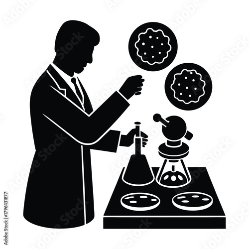 Lab Technician Silhouette with Holographic Samples 