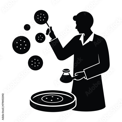 Lab Technician Silhouette with Holographic Samples 