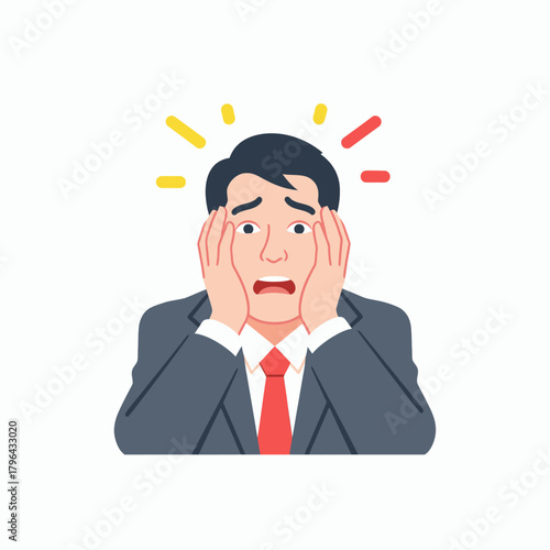 Stressed Businessman with Hands on Face Expressing Anxiety.
