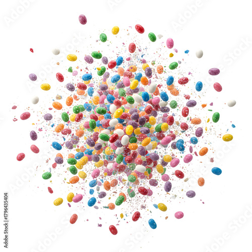 Colorful and Vibrant Candy Eggs Burst on Black Background