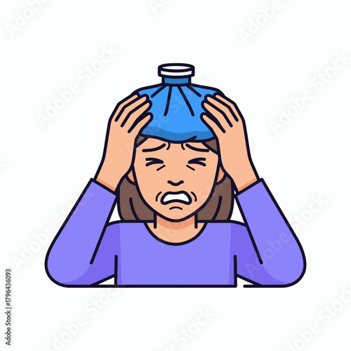 Woman with Headache Using Ice Pack for Relief.