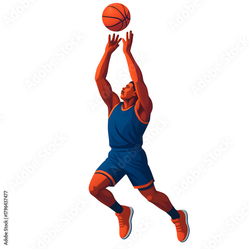 Dynamic Basketball Player in Mid-Air, Aiming for a Perfect Shot During a Game