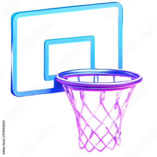 Vibrant illuminated basketball hoop with a glowing blue backboard and a radiant pink net, capturing the energetic spirit of modern sports and dynamic athletic play
