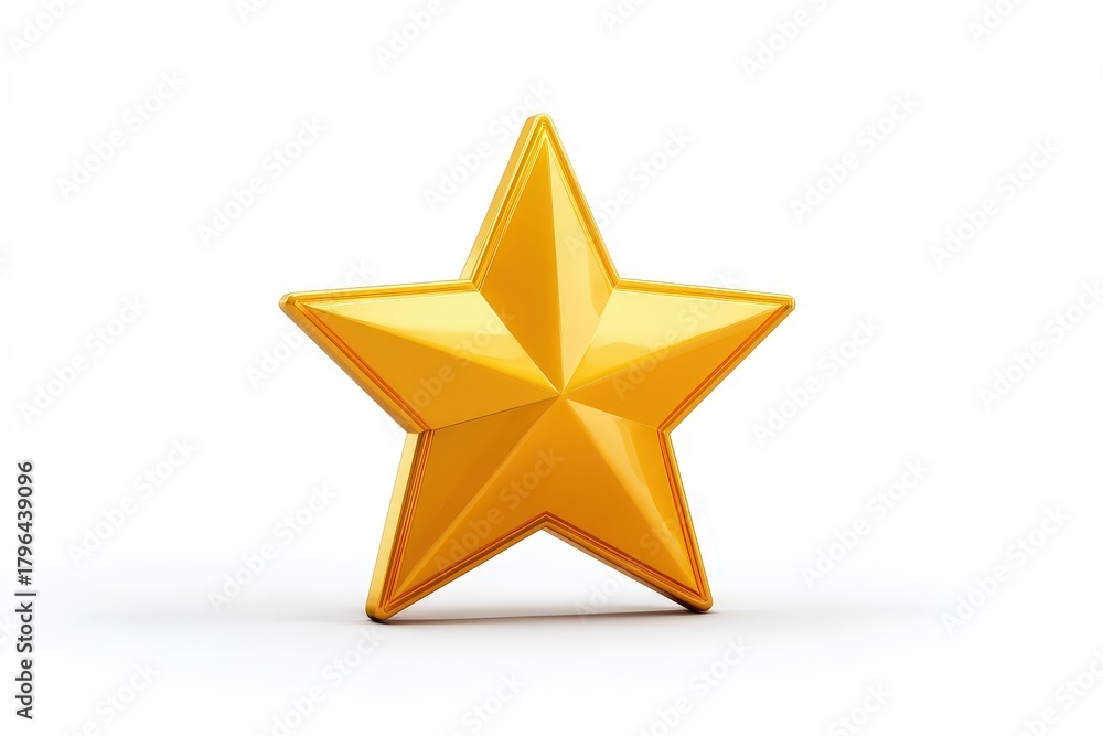 Fototapeta premium A 3D render of a classic, golden 'Star' icon. Isolated on a plain white background with a soft shadow. Represents 'rating', 'favorite', 'award', or 'quality'.
