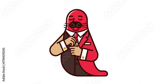 Cartoon seal in suit vector illustration for business and design projects