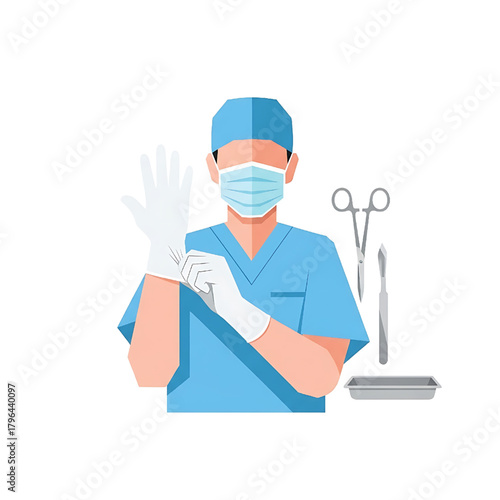 Surgeon Preparing for Operation Putting on Gloves