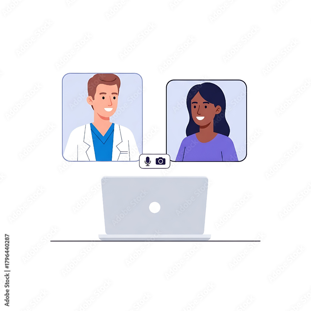 Fototapeta premium Telemedicine Video Call with Doctor and Patient on Laptop
