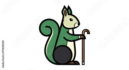 Cartoon squirrel with cane illustration on white background