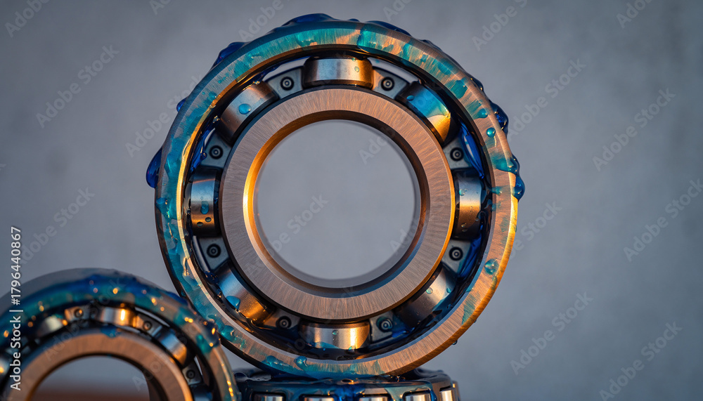 Obraz premium Ball bearing in blue grease- blue industrial lubricant