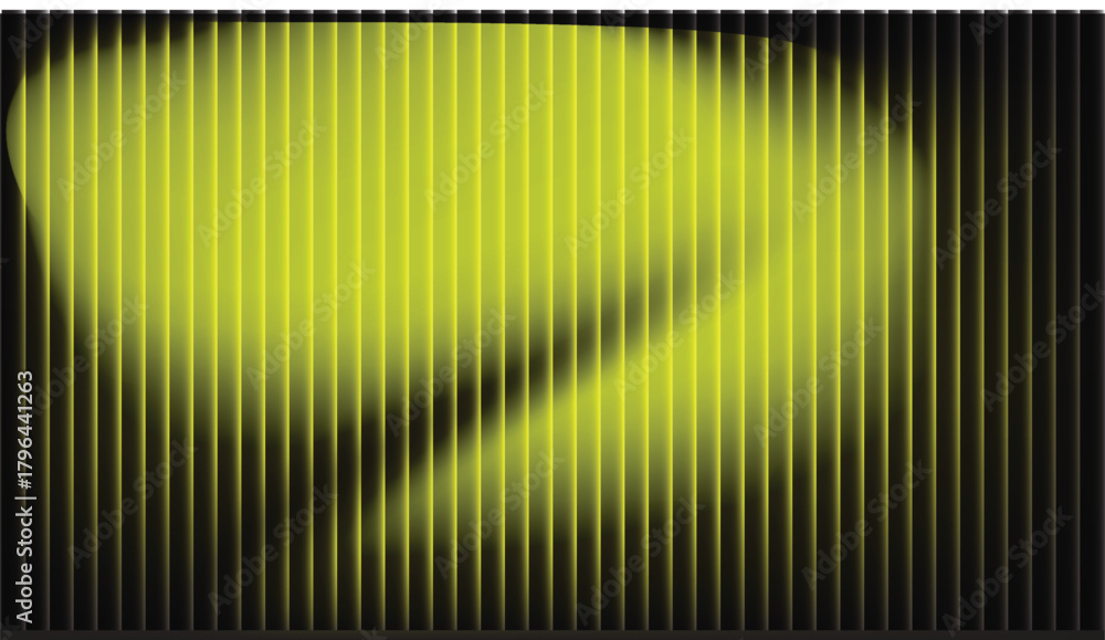 Fototapeta premium Emerald vertical distortion lines forming over navy curved frame, gradient glowing rectangle, futuristic abstract layout with strong geometric symmetry.