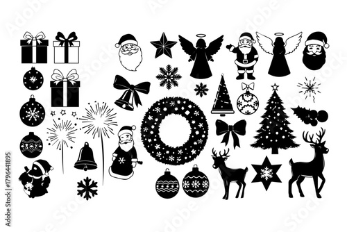 Christmas santa, tree, gift, reindeer, star, light, silhouette pack