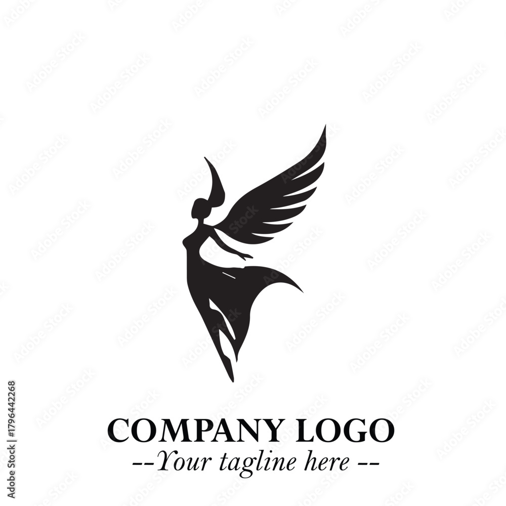 Fototapeta premium Elegant Angel Woman Silhouette Logo Symbol on White Background