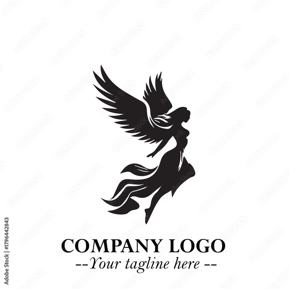 Fototapeta premium Elegant Angel Woman Silhouette Logo Symbol on White Background