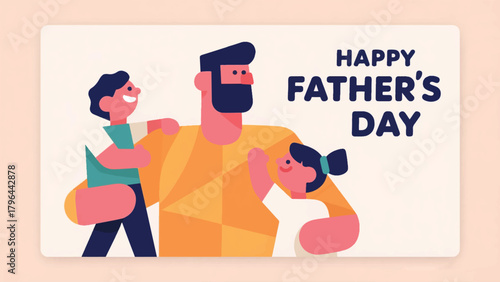 Happy Father's Day Illustration With A Father Being Hugged By His Two Children Vector Design Template