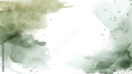 Soft green and olive watercolor washes with subtle splatters abstract sage