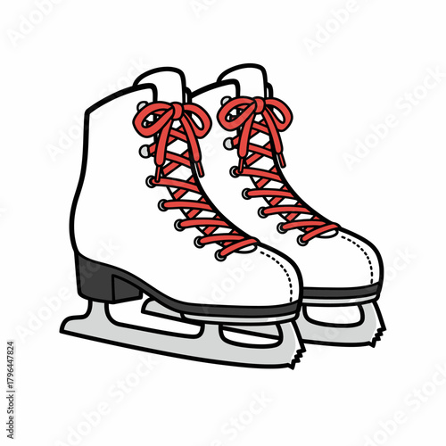 White ice skates with red laces winter sports christmas holiday activity icon for seasonal recreation outdoor fun or figure skating branding