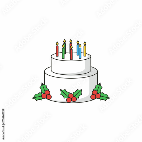 Festive christmas wreath with white candles and holly berries holiday decoration icon for seasonal celebration or traditional home decor branding