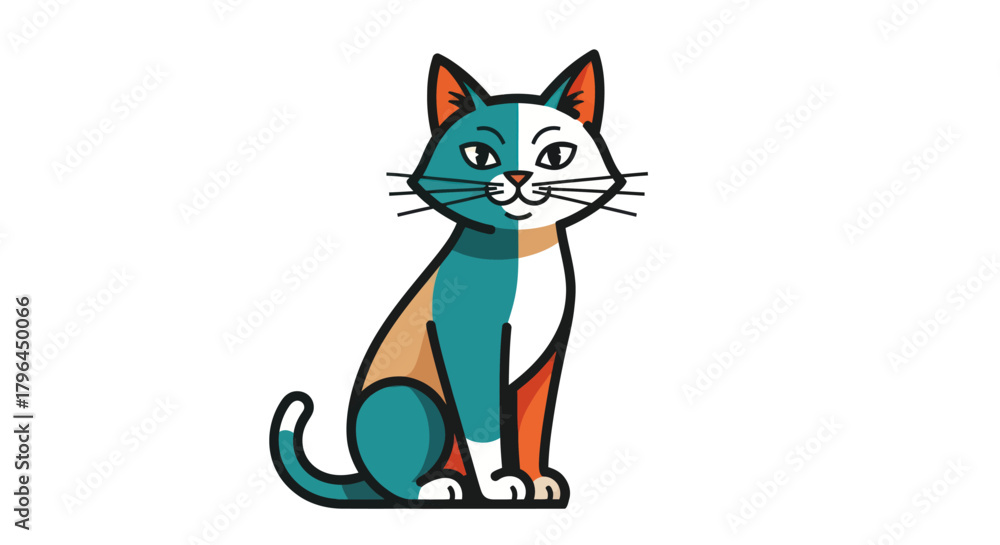 Obraz premium Stylized cartoon cat illustration with unique color palette isolated on white