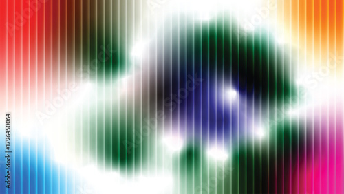 Abstract futuristic visual featuring green striped overlay, navy curved boundaries, central luminous panel, gradient core blending, and symmetrical geometric depth.