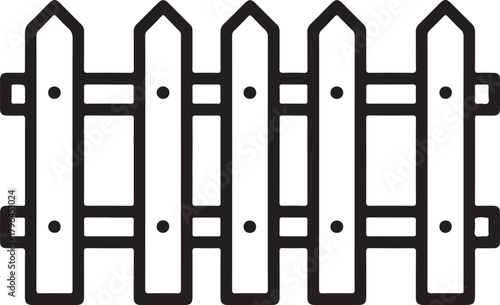 Picket fence vector icon featuring a classic wooden barrier outline for property and boundary concepts