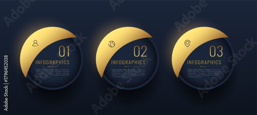 3 step or process perfect tool for modern presentation golden banner
