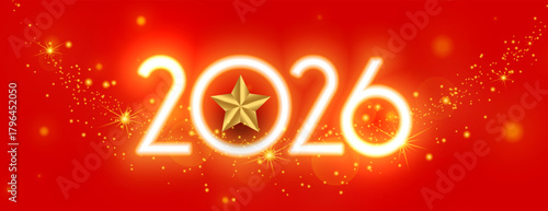 2026 glowing lettering new year banner with sparkling effect