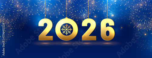 golden 2026 text firework celebration for new year eve