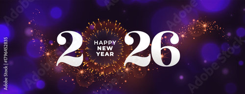 happy new year 2026 firework banner with bokeh effect