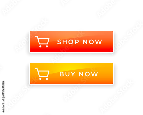 glossy web shop and buy now button with shopping cart