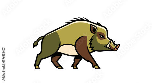 Stylized illustration of a wild boar on a white background